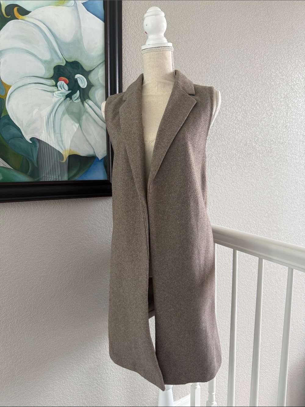 Love Tree Taupe Longline Sleeveless Duster Vest – Size Large